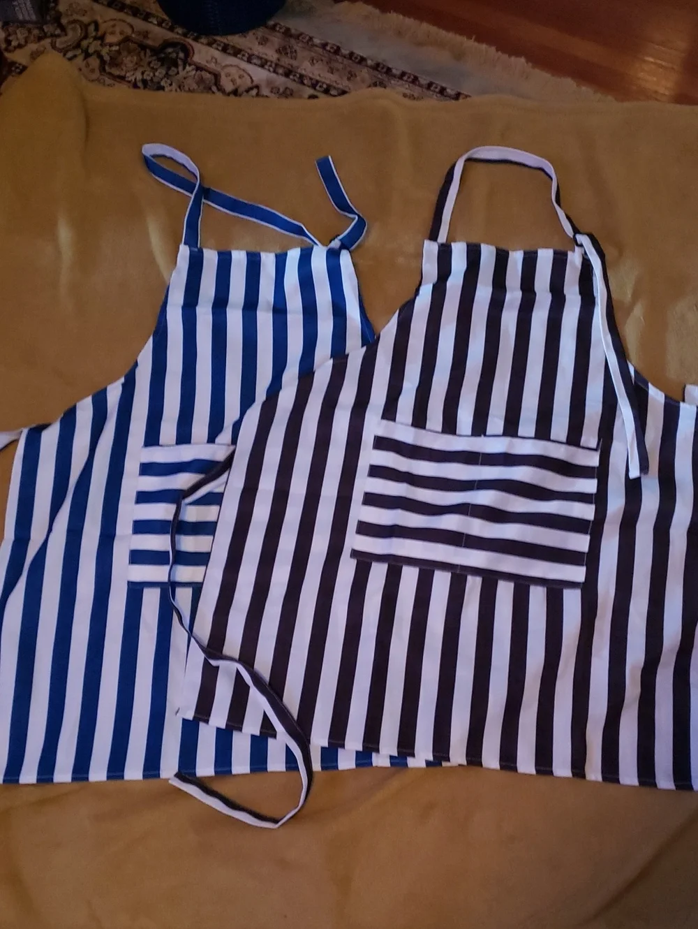 Striped Kitchen Apron Set (Blue & Black)